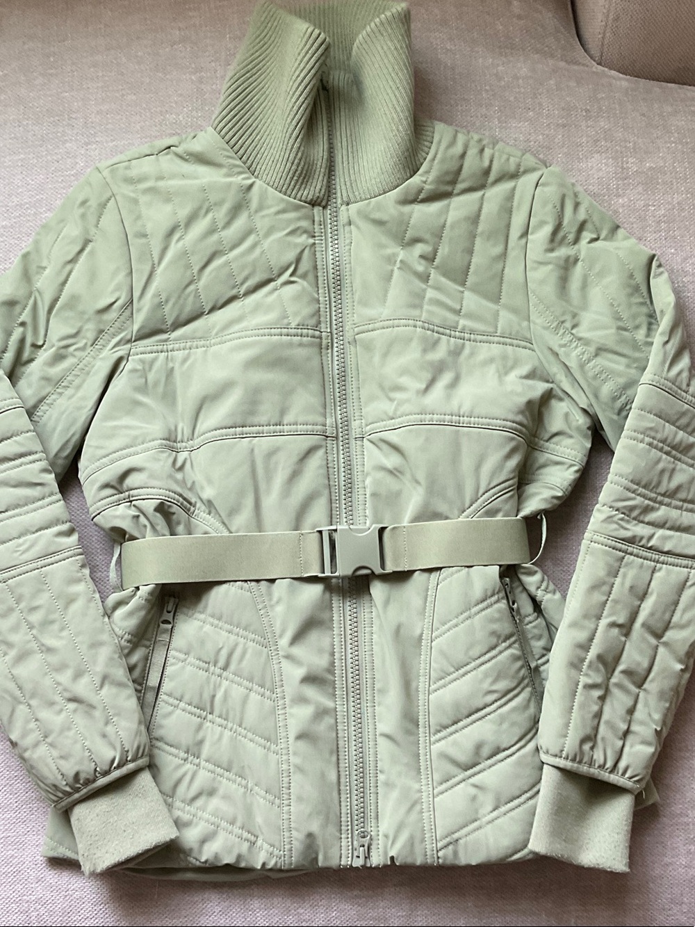 Quilted Belted Cabi Ski Lift Wild Moss Puffer Jacket